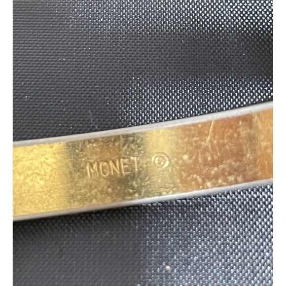 Vintage Monet Gold Plated Bangle Bracelet Etched Design Classic 1970s - Picture 4 of 5